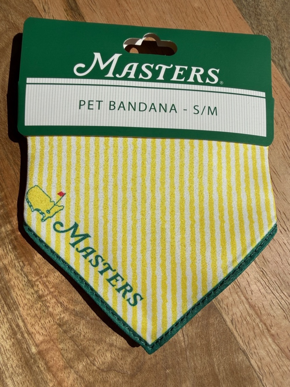 Masters 2026 Yellow and White Striped Pet Bandana with Green Trim s/m